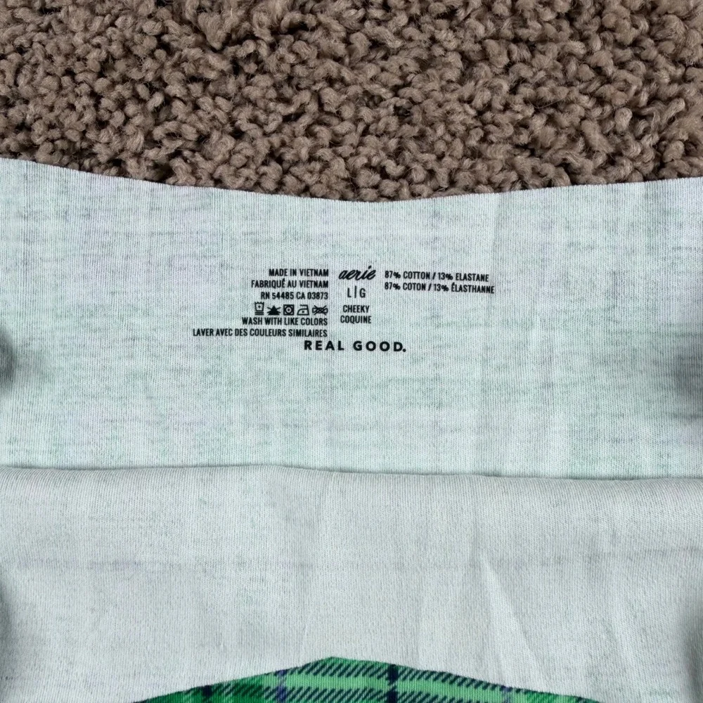 Aerie NWT Cheeky‎ Underwear Green Plaid Cotton Blend Large intimates panty women
